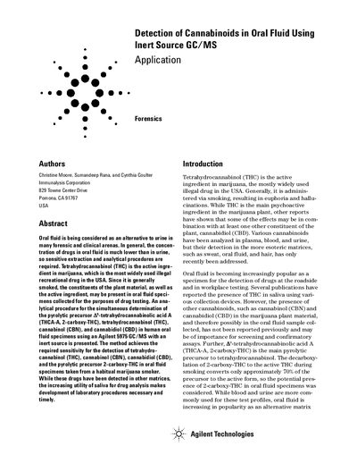 Agilent 5975 GC/MS Application Note: Detection of Cannabinoids in Oral Fluid - cover page