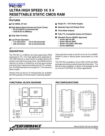 Semiconductor Corporation P4C150 Datasheet - cover page
