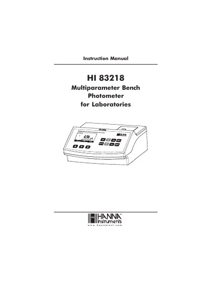 Hanna Instruments HI 83218 Multiparameter Bench Photometer Instruction Manual - cover page