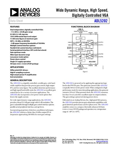 Analog Devices ADL5202 Variable Gain Amplifier Datasheet - cover page