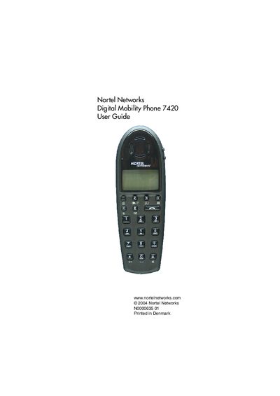 Nortel Digital Mobility Phone 7420 User Guide - cover page