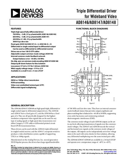Analog Devices AD8146/AD8147/AD8148 Datasheet - cover page