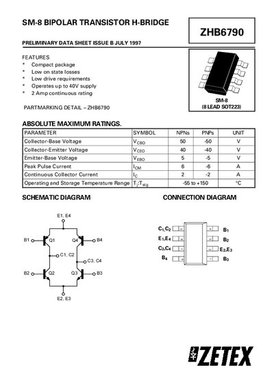 ZETEX ZHB6790 SM-8 BIPOLAR TRANSISTOR H-BRIDGE handbook - cover page