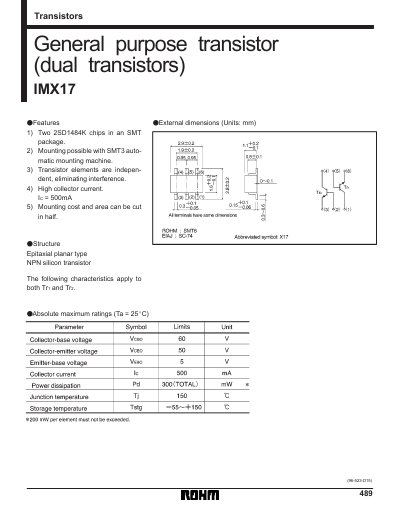 ROHM IMX17 Dual Transistor Datasheet - cover page