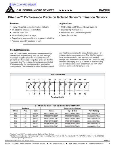 California Micro Devices PACRPI Datasheet - cover page