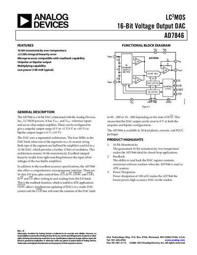 Analog Devices AD7846 DAC Datasheet - cover page