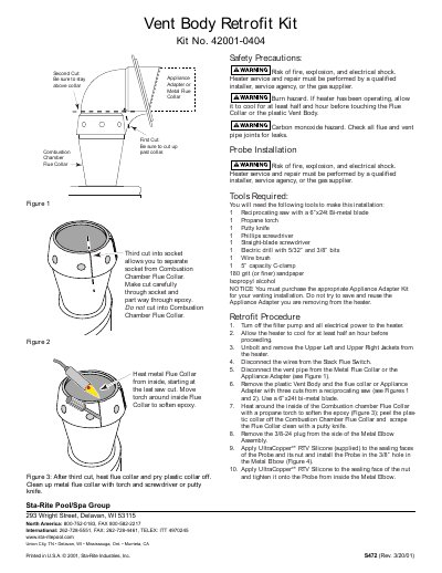 Sta-Rite 42001-0404 Vent Body Retrofit Kit Installation Instructions - cover page