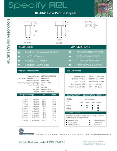 AEL HC-49/S Crystal Datasheet - cover page