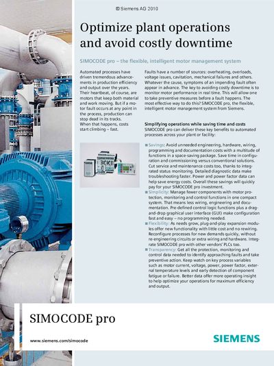 Siemens SIMOCODE pro Product Leaflet - cover page