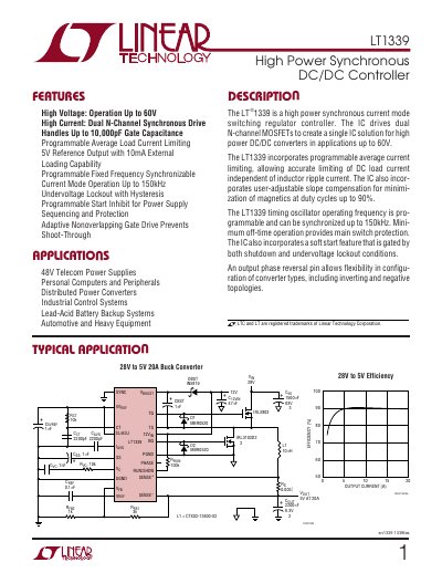 Linear Technology LT1339 High Power Synchronous DC/DC Controller Datasheet - cover page