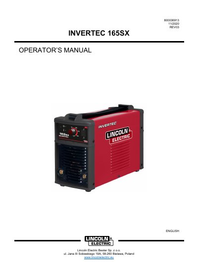 Lincoln Electric INVERTEC 165SX Operator's Manual