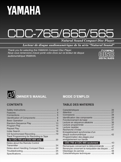 Yamaha CDC-765/665/565 Compact Disc Player User Manual - cover page