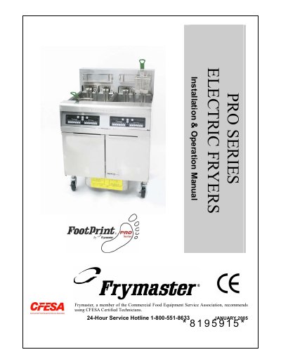 Frymaster Pro Series Electric Fryer Installation & Operation Manual - cover page