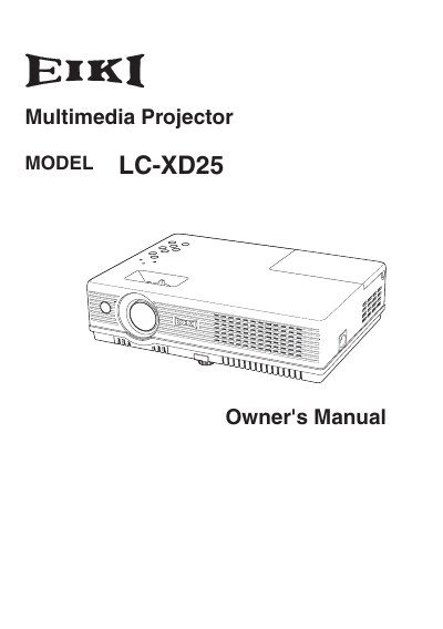 EIKI LC-XD25 Multimedia Projector Owner's Manual - cover page