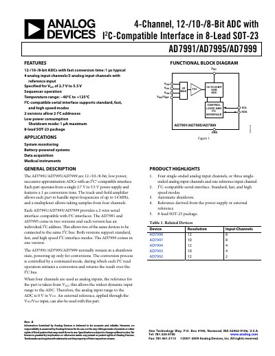 Analog Devices AD7991/AD7995/AD7999 Datasheet - cover page