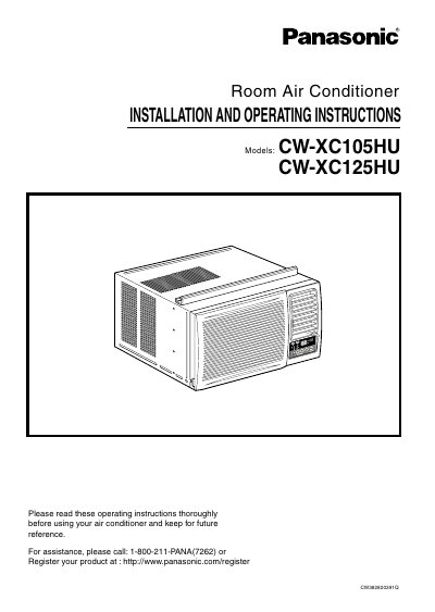 Panasonic CW-XC105HU/CW-XC125HU Room Air Conditioner Installation and Operating Instructions - cover page