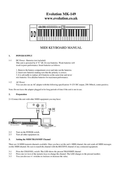 Evolution MK-149 MIDI Keyboard Manual - cover page