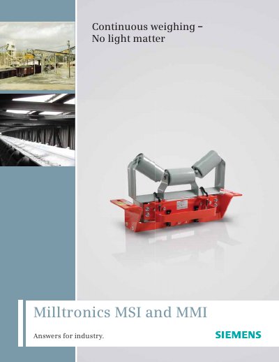 Milltronics MSI and MMI Continuous Weighing System Product Leaflet - cover page