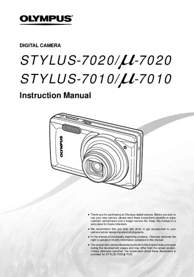 OLYMPUS STYLUS-7020/ -7020 STYLUS-7010/ -7010 digital camera Manual - cover page