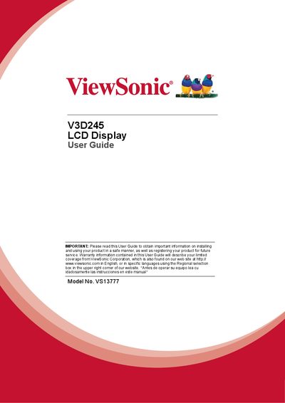ViewSonic V3D245 LCD Display User Guide - cover page