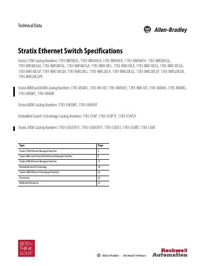 Rockwell Automation Stratix Ethernet Switch Specifications - cover page
