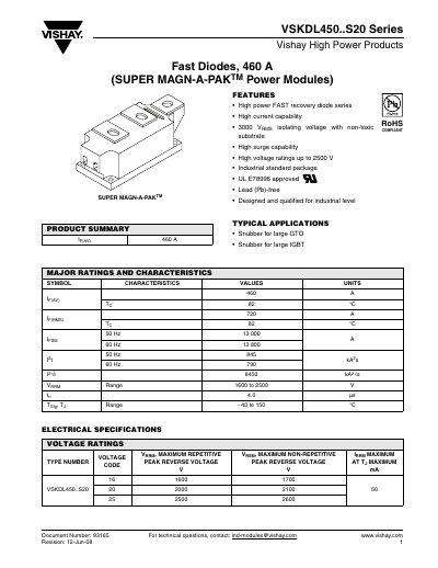 Vishay VSKDL450..S20 Series Fast Diode Datasheet - cover page