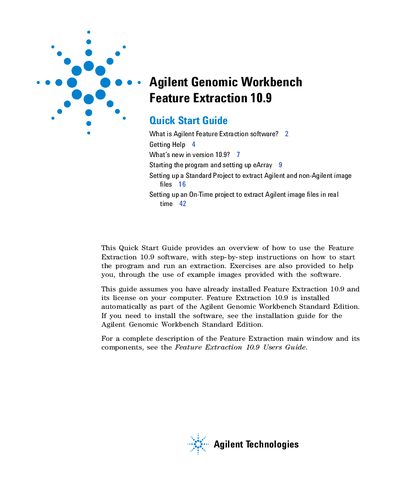 Agilent Technologies Feature Extraction 10.9 Quick Start Guide - cover page