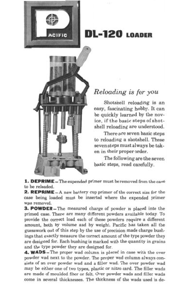 Pacific DL-120 Shotshell Reloading Loader Operating Instructions - cover page