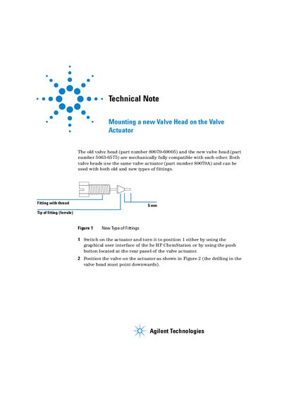 Agilent Valve Actuator Mounting Instructions Technical Note - cover page
