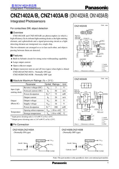 panasonic CNZ1402A/B CNZ1403A/B (ON1402A/B ON1403A/B) handbook - cover page