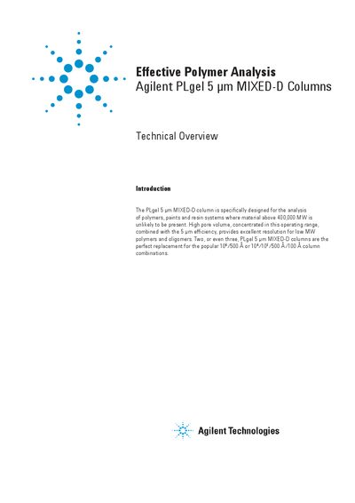 Agilent PLgel 5 um MIXED-D Columns Technical Overview - cover page