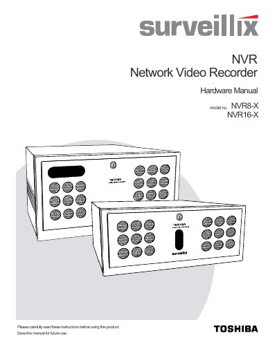 Toshiba NVR8-X NVR16-X Network Video Recorder Hardware Manual - cover page