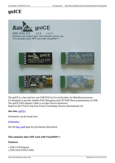 Bluetechnix gnICE USB JTAG Emulator User Manual - cover page