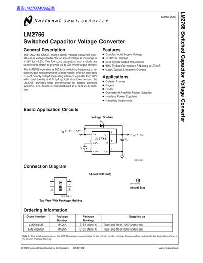 National Semiconductor LM2766 Switched Capacitor Voltage Converter Datasheet - cover page