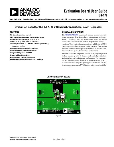 ANALOG DEVICES UG-179: Evaluation Board for the 1.2 A 20 V Nonsynchronous Step-Down Regulators User Guide