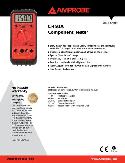 Amprobe CR50A Component Tester Data Sheet - cover page