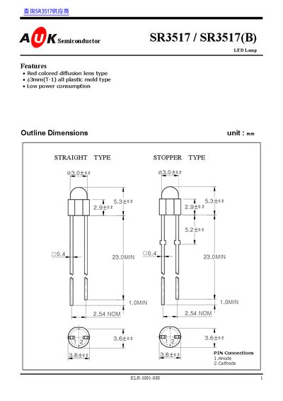 OK Semiconductor SR3517 LED Lamp Datasheet - cover page