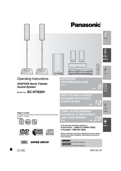 Panasonic SC-HT830V DVD/VHS Home Theater Operating Instructions - cover page