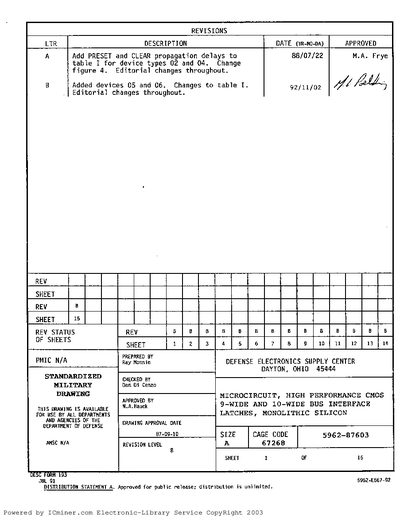 Defense Electronics Supply Center Drawing 67268 High Performance CMOS Datasheet - cover page
