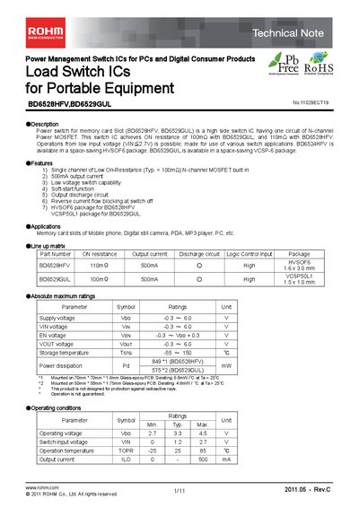 ROHM BD6529GUL Power Management Switch IC Technical Note - cover page