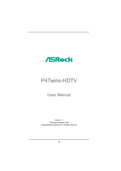 ASRock P4Twins-HDTV User Manual - cover page