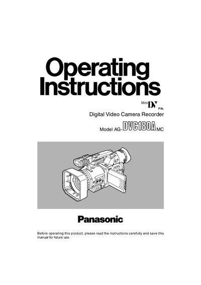 Panasonic AG-DVC180AMC Camcorder User Manual - cover page
