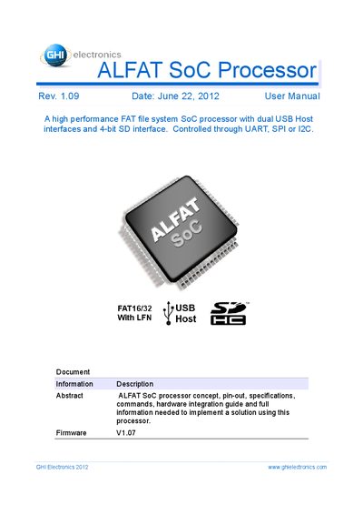 GHI Electronics ALFAT SoC Processor User Manual - cover page