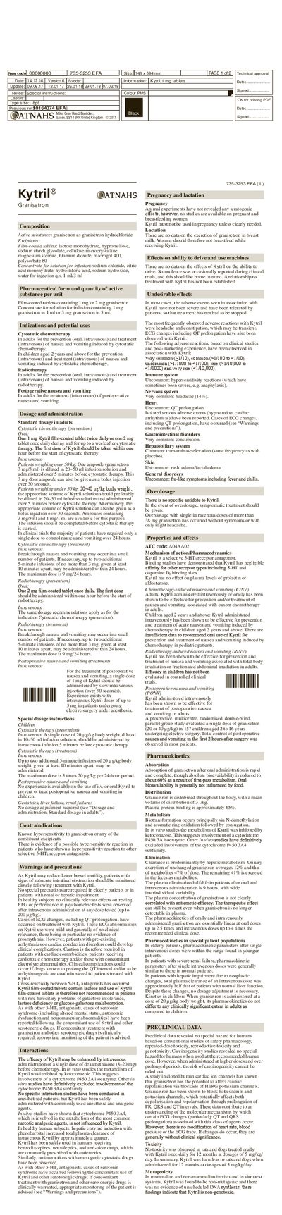 Roche Kytril Granisetron 1 mg Tablets Product Leaflet - cover page