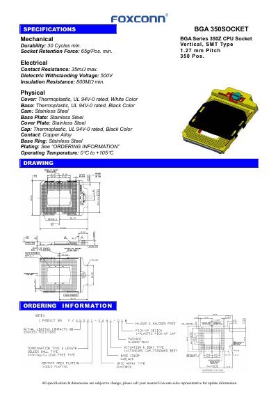 Foxconn BGA 350 Socket Datasheet - cover page