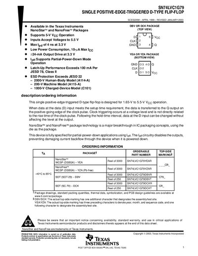 Texas Instruments SN74LVC1G79 Single-Edge-Triggered D-Type Flip-Flop Datasheet - cover page