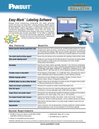 Panduit Easy-Mark Labeling Software Product Leaflet - cover page