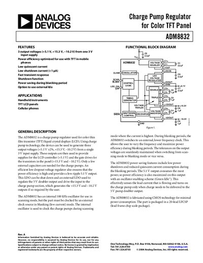 Analog Devices ADM8832 Charge Pump Regulator Datasheet - cover page