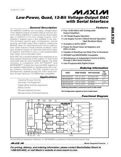 Maxim MAX525 Quad 12‑Bit Voltage‑Output DAC Datasheet - cover page