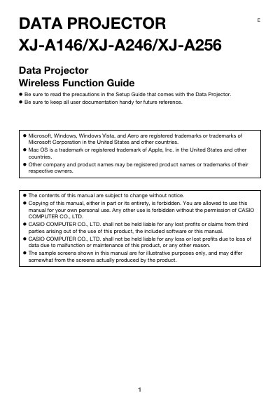 CASIO DATA PROJECTOR XJ-A146V/XJ-A246/XJ-A256 UsersGuide (1)(1) - cover page